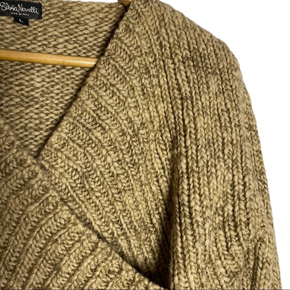 Silvia Novelli Brown Knit Asymmetric Cardigan Fringe Hem Large L - Picture 7 of 15